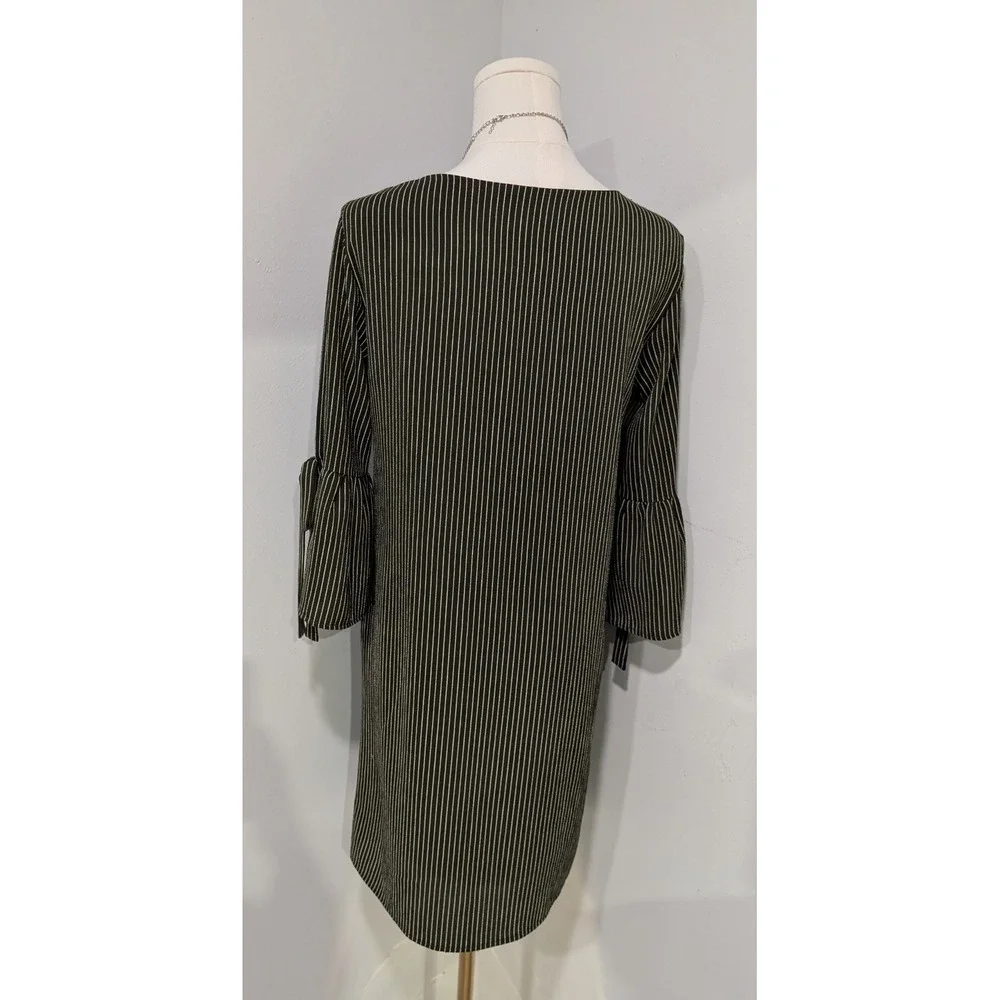 Anthropologie Everly Womens Striped A Line Dress Olive Green Sleeve Tie Size S